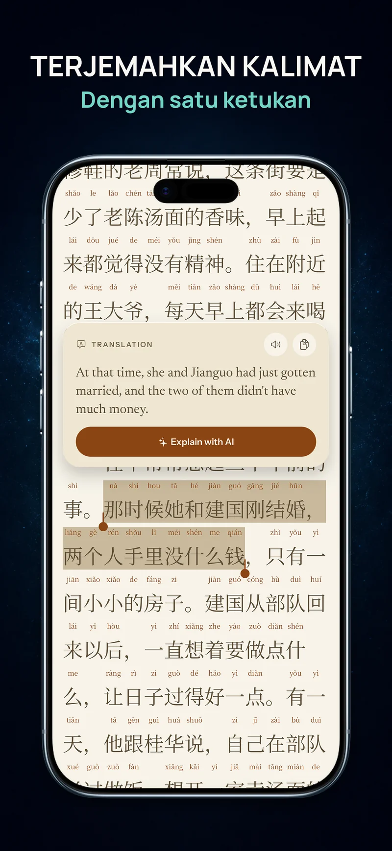 Terjemahan kalimat lengkap dari bab novel web Mandarin di aplikasi baca ChineseBoo